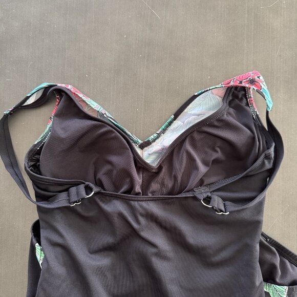 GABAR Swimwear‎ One Piece Swimsuit Bathing Suit Black Floral Tropical Ruching 10 - Picture 5 of 13